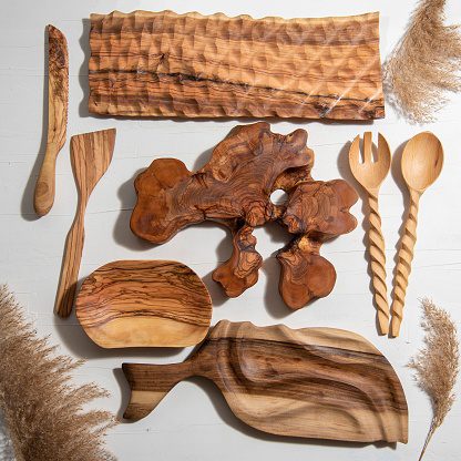 Decorative wooden spoons and cutting boards